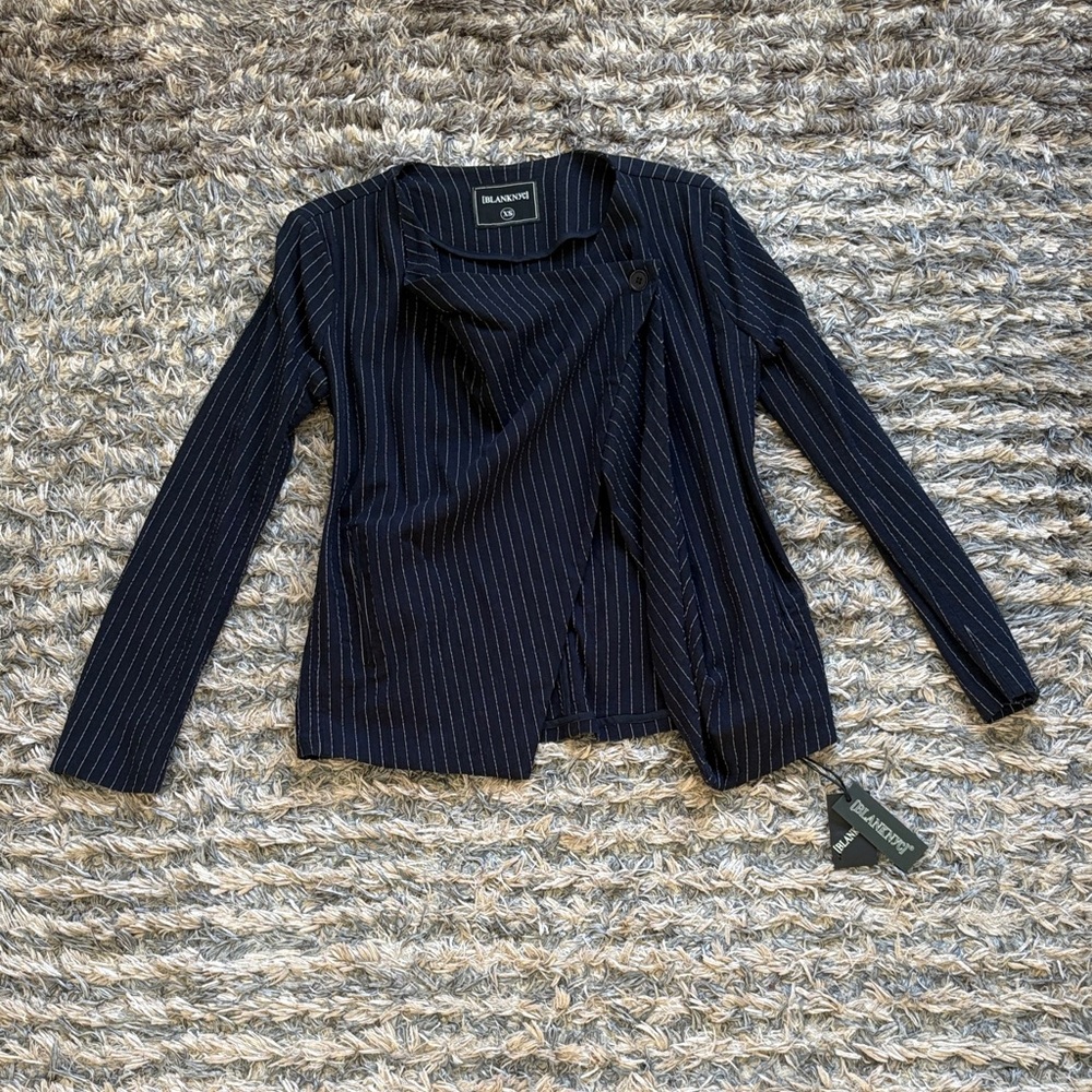 Blank NYC Navy Pinstripe Blazer Jacket Designer Piece XS
